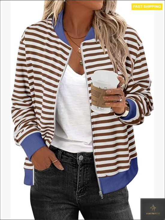 Jackets & Blazers - Women Windproof Zip Up Jacket Lightweight Long Sleeve Casual Coat with Pockets